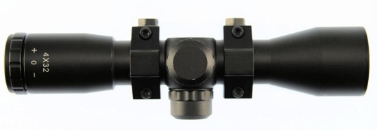 Lot #2359 - Aim Sports 4x32mm compact scope w/1” Rings. 30mm tube, Mildot Reticle. SKU JTM432B