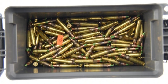 Lot #2375 - 300 +/- Rds of 62 Grn 5.56mm Green Tip Lake City 18 Marked brass ammo in Plastic