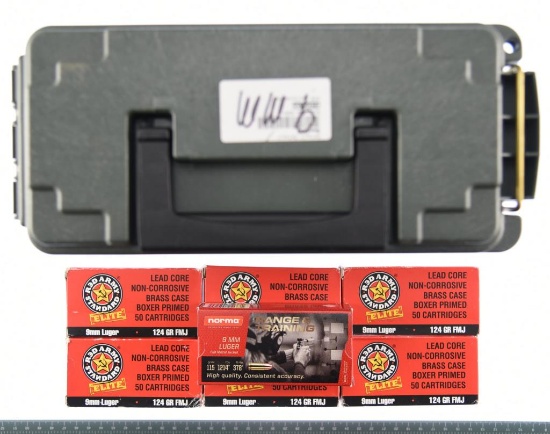 Lot #2379 - 7 Boxes of Norma Red Army Standard 9 mm 115 Gr. FMJ Rounds. Lead Core, Non-Corrosive,