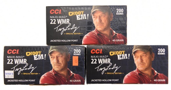 Lot #2385 - 3 Boxes of CCI Maxi-Mag .22 WMR 40 Gr. JHP Rimfire Ammo Troy Landry Special Edition