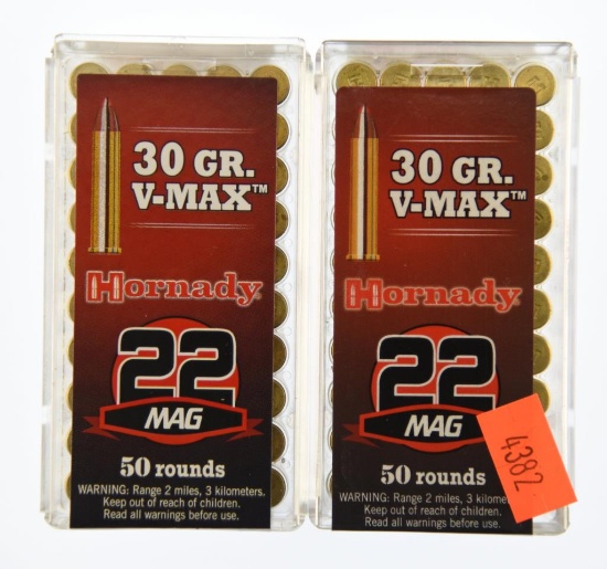 Lot #2389 - 100 Rds +/- of Hornady .22 Mag 30Gr. V-Max Rounds (2 Boxes of 50 = 100 Rds.)