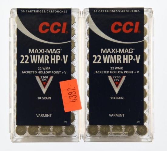 Lot #2393 - 100 Rds +/- CCI .22 WMR Maxi-Mas VH+V Jacketed Hollo Point Rounds (2 Boxes of 50 =