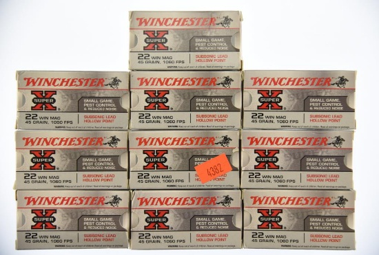 Lot #2395 - 500 Rds +/- of Winchester Super-X .22 Win Mag .45 Gr Subsonic Lead HP rounds