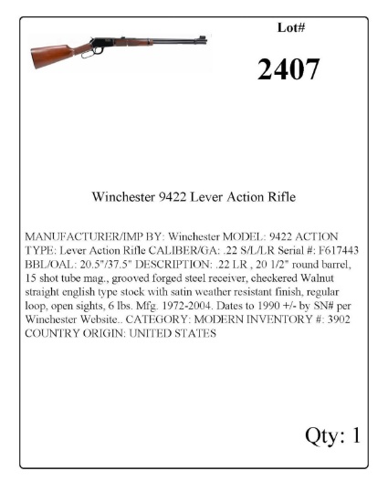 Winchester 9422 Lever Action Rifle