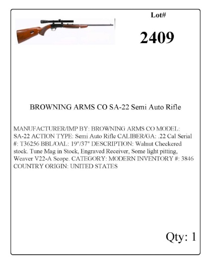 BROWNING ARMS CO SA-22 Semi Auto Rifle