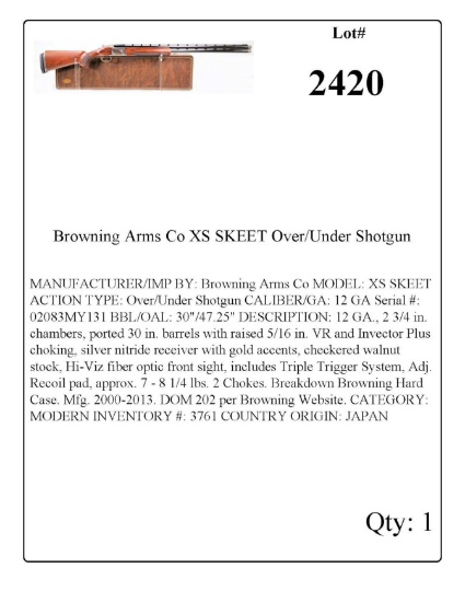 Browning Arms Co XS SKEET Over/Under Shotgun