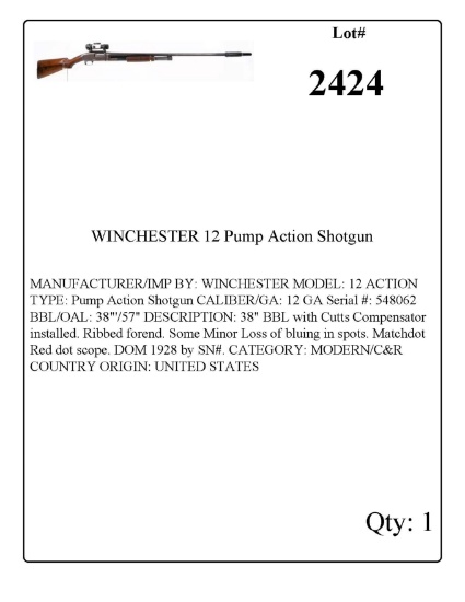 WINCHESTER 12 Pump Action Shotgun 12 GA