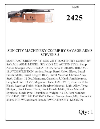 SUN CITY MACHINERY CO/IMP BY SAVAGE ARMS STEVENS 320 Pump Shotgun