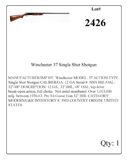 Winchester 37 Single Shot Shotgun
