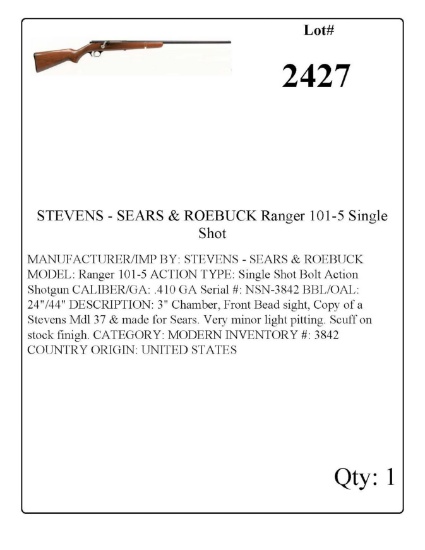 STEVENS - SEARS & ROEBUCK Ranger 101-5 Single Shot