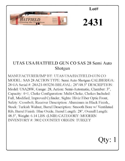 UTAS USA/HATFIELD GUN CO SAS 28 Semi Auto Shotgun