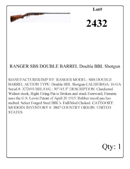 RANGER SBS DOUBLE BARREL Double BBL Shotgun