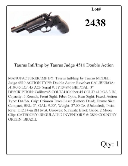 Taurus Intl/Imp by Taurus Judge 4510 Double Action Revolver