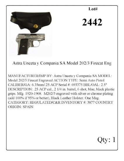 Astra Unceta y Compania SA Model 202/3 Firecat Semi Auto Pistol