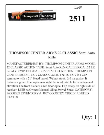 THOMPSON CENTER ARMS 22 CLASSIC Semi Auto Rifle