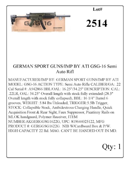 GERMAN SPORT GUNS/IMP BY ATI GSG-16 Semi Auto Rifle
