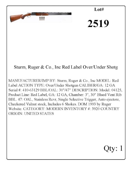 Sturm, Ruger & Co., Inc Red Label Over/Under Shotgun