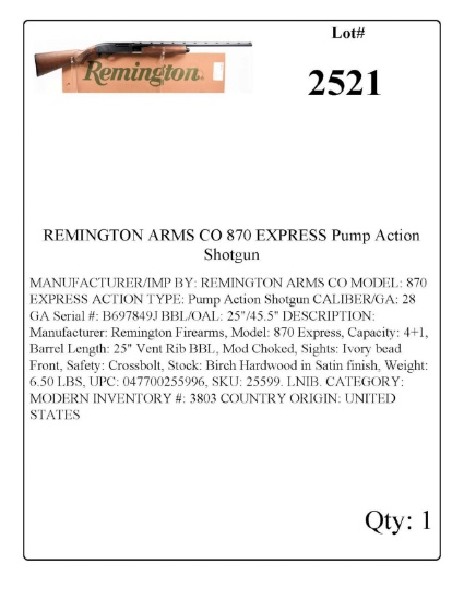 REMINGTON ARMS CO 870 EXPRESS Pump Action Shotgun