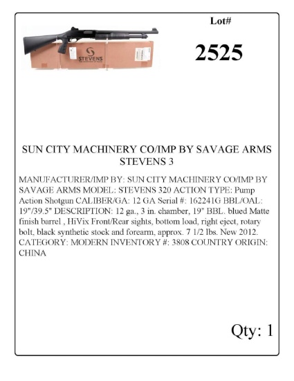 SUN CITY MACHINERY CO/IMP BY SAVAGE ARMS STEVENS 320 Pump Shotgun