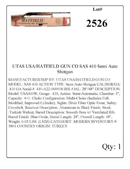 UTAS USA/HATFIELD GUN CO SAS 410 Semi Auto Shotgun