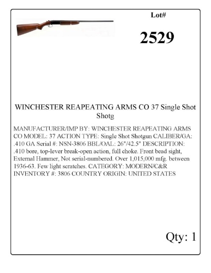 WINCHESTER REAPEATING ARMS CO 37 Single Shot Shotgun