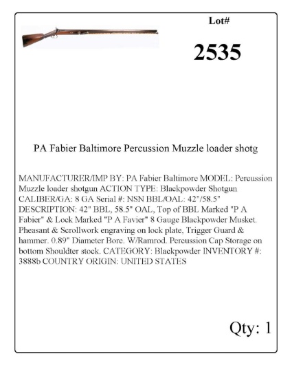 PA Fabier Baltimore Percussion Muzzle loader shotgun