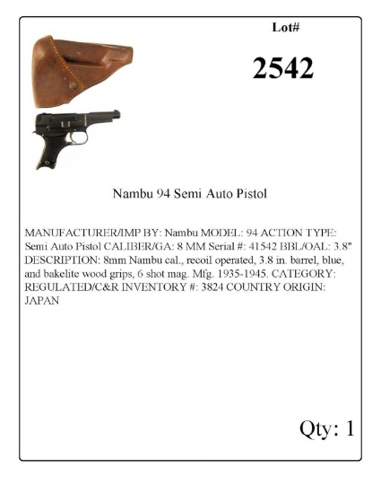 Japanese Nambu 94 Semi Auto Pistol
