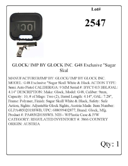 GLOCK/ IMP BY GLOCK INC. G48 Exclusive "Sugar Skull” Semi Auto Pistol