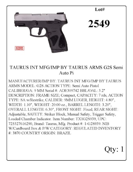 TAURUS INT MFG/IMP BY TAURUS ARMS G2S Semi Auto Pistol