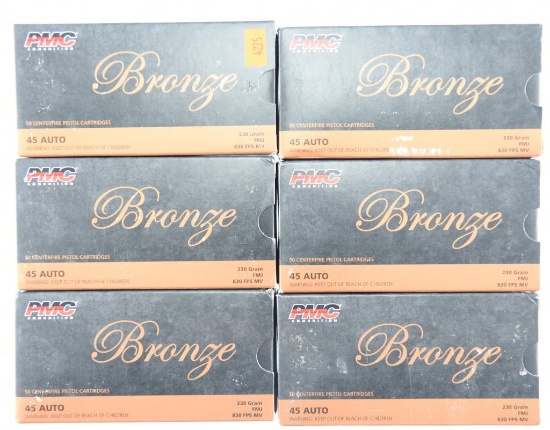 Lot #2551 - 6 Boxes of PMC Bronze .45 ACP 230Gr. FMJ (6 Boxes of 50 = 300 +/- Rds +/-)