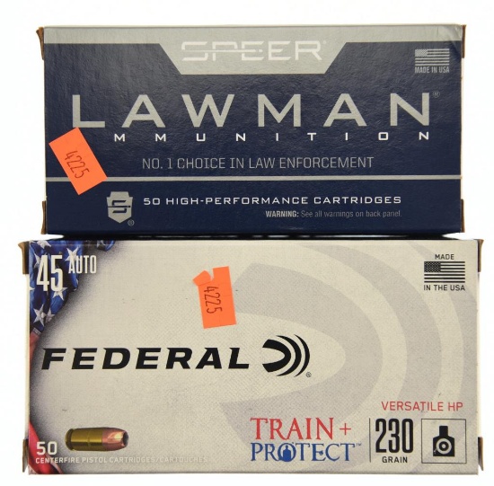 Lot #2554 - 100 Rds +/- of .45 ACP to include: 50 Rds of Speer Lawman 230 Grn TMJ #53653 & 50