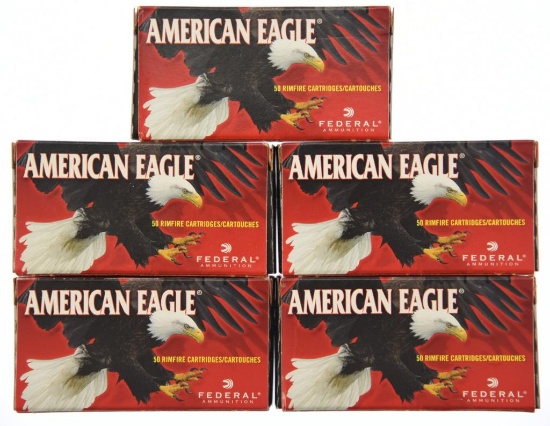Lot #2555 - 250 Rds +/- of .22 LR High Velocity 40 Grn Solid Ammo #AE5022 (5 Boxes of 50 = 250)