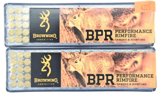 Lot #2558 - 200 Rds +/- of Browning .22 LR BPR Hollow Point 40 Grn Ammo (2 Boxes of 100 = 200 Rds)