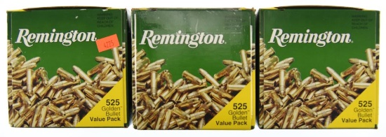 Lot #2563 - 1575 Rds +/- Remington .22 LR Brass Plated HP Golden Bullet Value Packs (3).