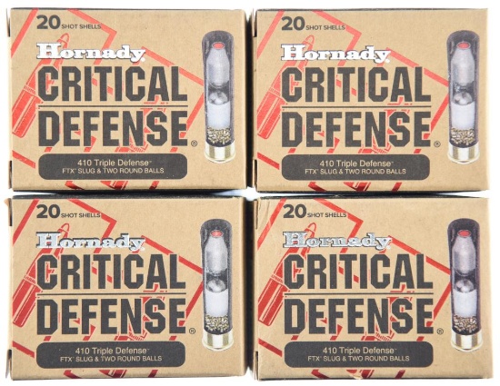 Lot #2588 - 4 Boxes of 20 Rds Ea. Hornady Critical Defense .410 Triple Defense 2.5” 41 Cal FTX