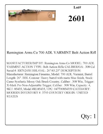 Remington Arms Co 700 ADL VARMINT Bolt Action Rifle
