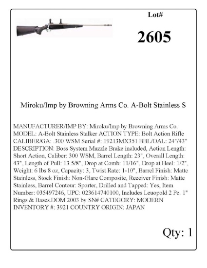 Miroku/Imp by Browning Arms Co. A-Bolt Stainless Bolt Action Rifle