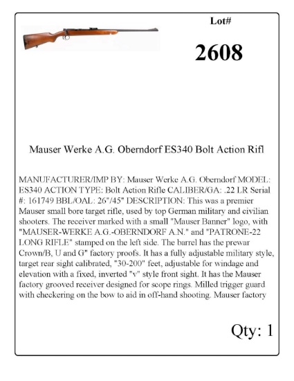 Mauser Werke A.G. Oberndorf ES340 Bolt Action Rifle