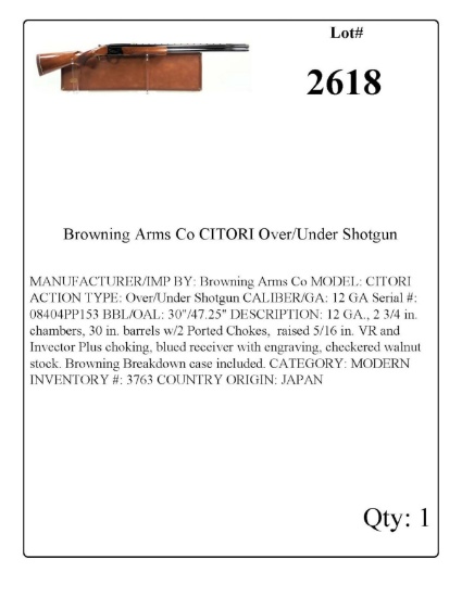 Browning Arms Co CITORI Over/Under Shotgun