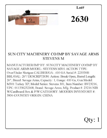 SUN CITY MACHINERY CO/IMP BY SAVAGE ARMS STEVENS 301 O/U Shotgun