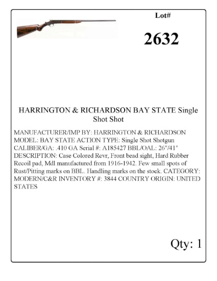 HARRINGTON & RICHARDSON BAY STATE Single Shot Shotgun