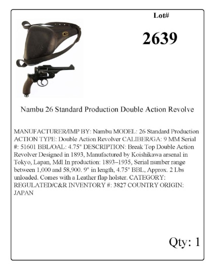 Nambu 26 Standard Production Double Action Revolver