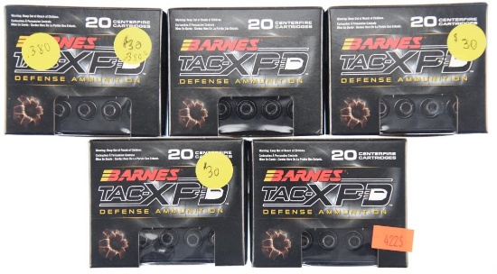 Lot #2657 - 5 Boxes of 20 Rds. Ea. Barnes Tac-XPD .380 Auto 80 Grn HP (5 Boxes of 20=100 Rds +/-)