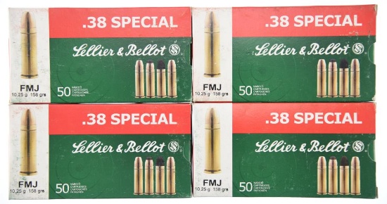 Lot #2680 - 4 Boxes of 50 Rds Sellier & Bellot .38 Special Mag 158 Grn FMJ Ammo – UPC 780166038047