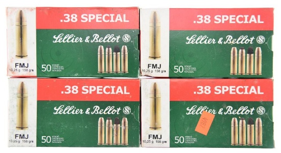 Lot #2684 - 4 Boxes of 50 Rds Sellier & Bellot .38 Special Mag 158 Grn FMJ Ammo – UPC 780166038047
