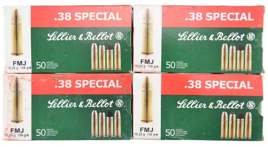 Lot #2688 - 4 Boxes of 50 Rds Sellier & Bellot .38 Special Mag 158 Grn FMJ Ammo – UPC 780166038047