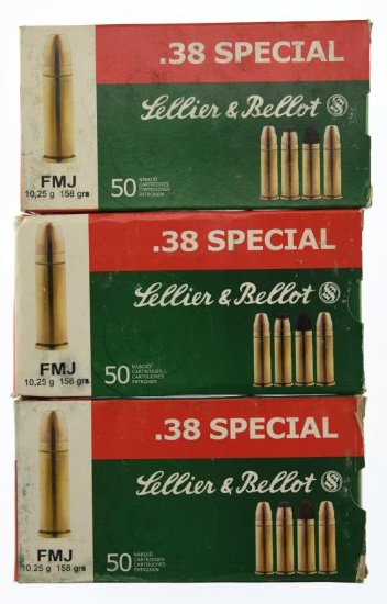 Lot #2690 - 4 Boxes of 50 Rds Sellier & Bellot .38 Special Mag 158 Grn FMJ Ammo – UPC 780166038047