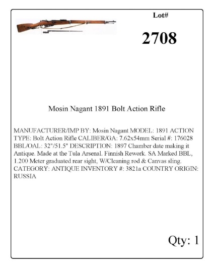 Mosin Nagant 1891 Bolt Action Rifle