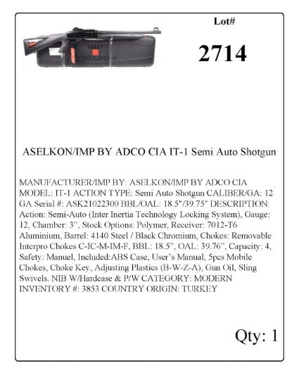 ASELKON/IMP BY ADCO CIA IT-1 Semi Auto Shotgun