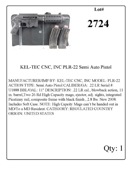 KEL-TEC CNC, INC PLR-22 Semi Auto Pistol .22 LR